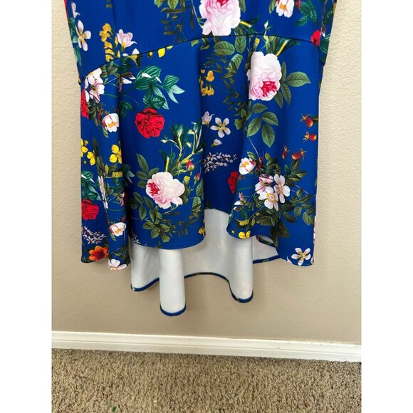 Calvin Klein Womens Blue Dress 4 Sheath floral‎ long polyester sleeveless zipper - Picture 2 of 9